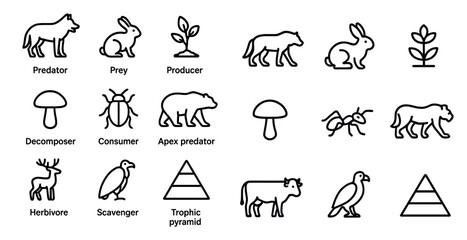 Fototapeta premium Ecology outline icons set – linear, vector, environmental and wildlife symbols