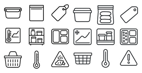 Temperature control outline icons set &ndash; linear, line, cooling and heating symbols