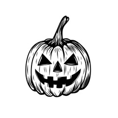 jack o lantern pumpkin sketch engraving black and white outline. Scratch board imitation. illustrated in vintage line art style on a white background.