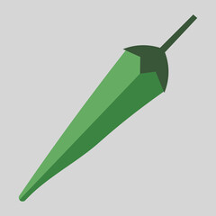 Flat Green Okra Vector with Dark Stem