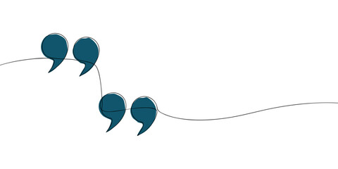 Minimalist continuous line drawing of quotation marks. Black outline vector illustration for communication, text, dialogue, speech, citation, and writing design concepts