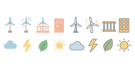 Sustainable energy flat icons set &ndash; eco, renewable, environment symbols collection
