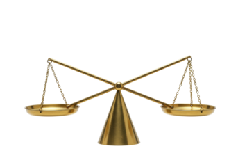 Isolated Scales of Justice Symbol, Weighing Scale Icon, Balance Concept, Golden Metallic Color