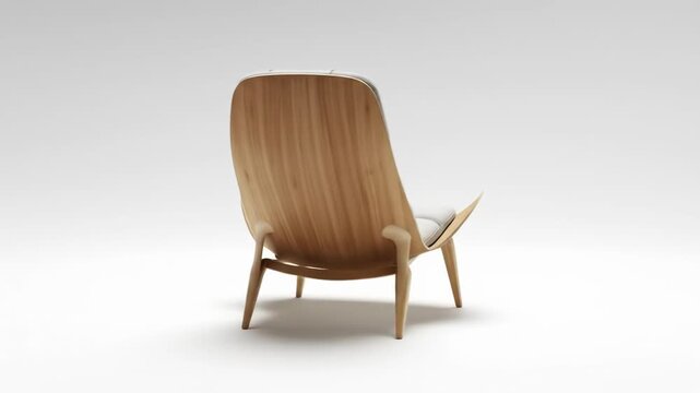 Elegant wooden armchair with plush white cushioning, featuring a curved backrest and subtle armrests