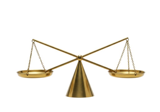 Isolated Scales of Justice Symbol, Weighing Scale Icon, Balance Concept, Golden Metallic Color