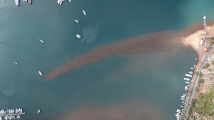 Aerial View of Kizkumu Beach and Sailboats in Marmaris, Turkey