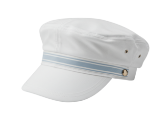 Isolated captain's hat headwear item, white and blue accessory for fashionable nautical dress