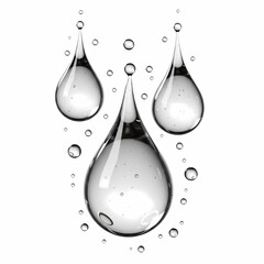 Macro Shot of Three Clear Water Droplet Tears with Bubbles Against White Background Purity Freshness and Hydration Concept