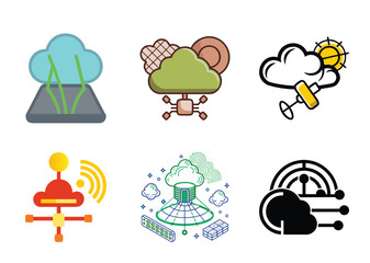 Set of cloud computing and technology related conceptual graphic illustrations