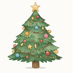 Fototapeta premium watercolor tree christmas full lamp