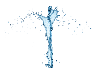 Isolated beautiful burst of clear fresh water splashing upwards with droplets around it