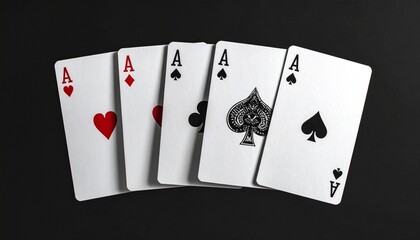 Obraz premium Poker Hand with Four Aces and King of Spades on Dark Background – High-Stakes Gambling Concept with Playing Cards