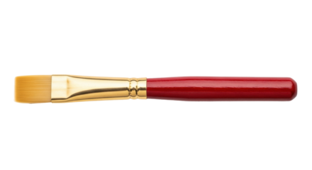 Isolated paint brush with flat bristles and red handle ready for painting and crafts
