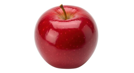Isolated shiny red apple close up single object with stem food fresh fruit nutrition