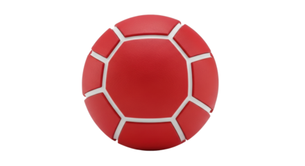 Isolated red ball with panels, a sphere made of small polygons separated by white lines