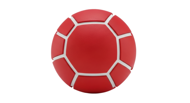 Isolated red ball with panels, a sphere made of small polygons separated by white lines