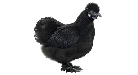 Isolated Silkie Chicken, purebred hen, soft plumage of a unique breed, studio portrait