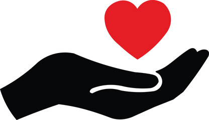 hand holding red heart - love charity compassion care and donation icon symbol isolated on white background.