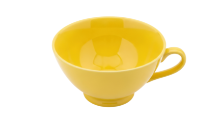 Isolated yellow ceramic teacup for hot drinks, afternoon tea, coffee, or breakfast service