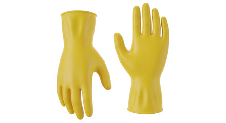 Isolated pair of yellow rubber gloves for cleaning, housework or gardening, safety workwear