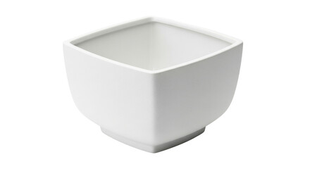 Isolated white ceramic square bowl, simple design, on a clean presentation surface