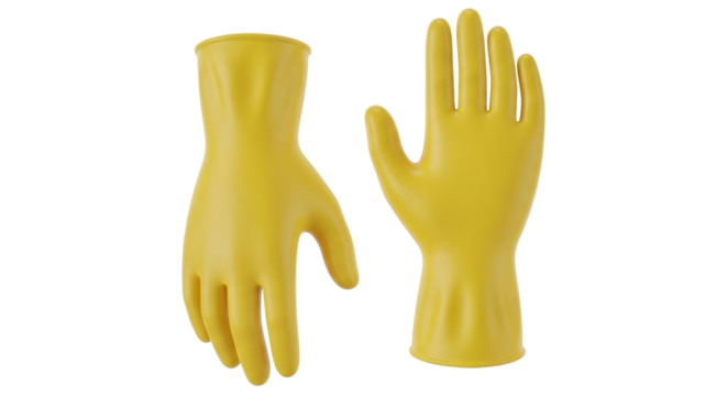 Isolated pair of yellow rubber gloves for cleaning, housework or gardening, safety workwear
