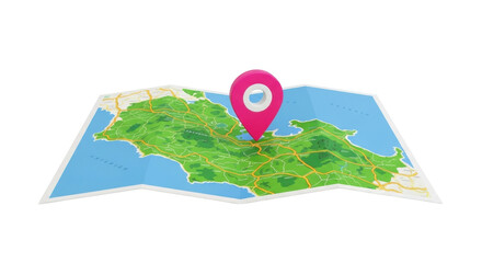 Isolated map with pink location pointer, geography, cartography and travel concept