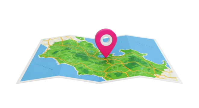 Isolated map with pink location pointer, geography, cartography and travel concept