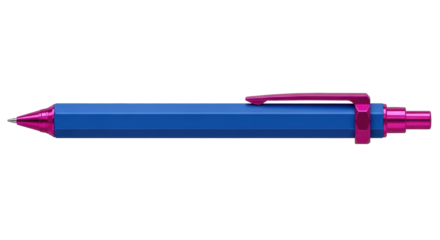 Isolated precision mechanical pencil, blue barrel and pink accents, office supply