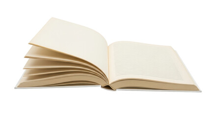 Isolated open book with blank pages, notebook or diary for writing thoughts or planning notes
