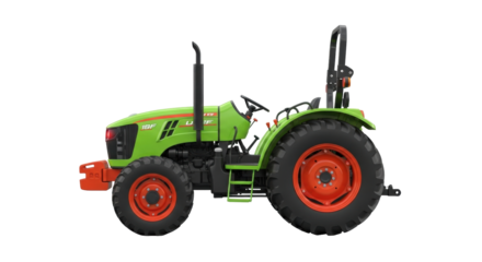 Isolated Green Tractor Side View, Farm Machinery for Agriculture and Landscaping Work