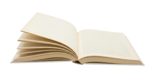 Isolated open book with blank pages, notebook or diary for writing thoughts or planning notes