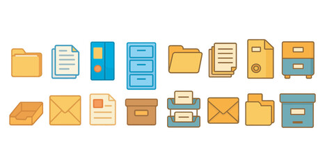 Obraz premium Office and business line icons set – linear, outline, workplace essentials