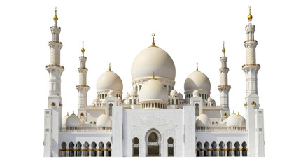 Isolated Sheikh Zayed Mosque, Abu Dhabi, landmark architecture in Middle East, no people