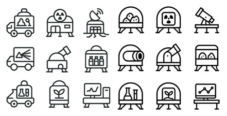 Science and research outline icons set – lab, laboratory, scientific symbols