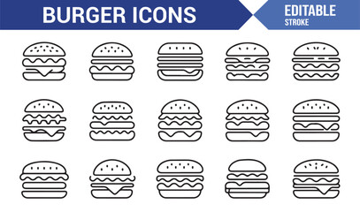 Clean minimal burger icons for restaurant menu and kitchen design