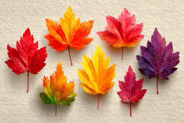 Collection of Vibrant Red, Orange, and Yellow Autumn Maple Leaves Isolated on White Background