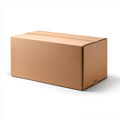 Sealed rectangular brown cardboard shipping box for mailing and delivery isolated on white background.