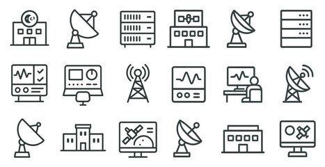 Communication outline icons set – linear, line, digital and tech symbols