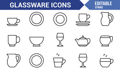 Modern vector set of glassware symbols for restaurant menu and cafe branding design