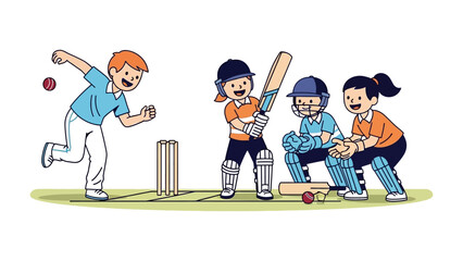 Cricket Fun for the Little Champs: Youngsters engage in a lively game of cricket. capturing the spirit of sportmanship. showing the joy of outdoor play and teamwork.