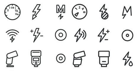 Electricity and power outline icons set – linear, energy, electrical symbols