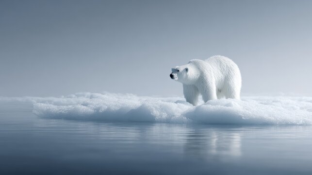 A powerful image of a polar bear standing on a small, shrinking piece of ice.