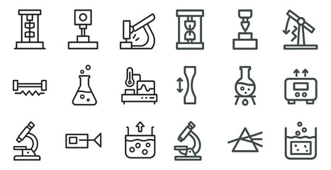 Science and laboratory icons set – outline, linear, chemistry and research symbols