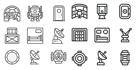 Space exploration line icons set – outline, astronomy, scientific space symbols