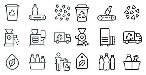 Recycling and waste management outline icons set &ndash; eco, sustainability symbols