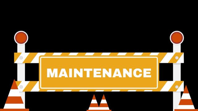 Maintenance under construction text on blockade bar warning sign 4K resolution