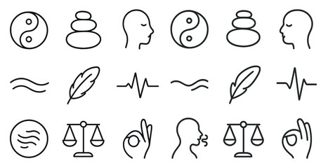 Wellness and balance line icons set – outline, mindfulness, relaxation symbols