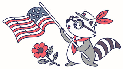 Charming SVG of a Excited Raccoon featuring wearing glasses, styled in a Veterans Day theme with Honoring Heroes hues
