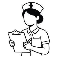 Vector art of nurse with clipboard taking notes with a pen